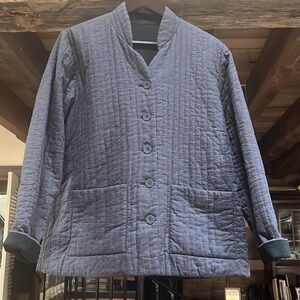 Eileen Fisher 100% cotton reversible jacket, plum charcoal/black, Medium